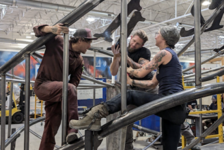 A crew at The Reno Generator works on "The End of Time" by Andrea Greenlees and Andy Tibbetts